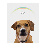 No framed 'Lyla' dog portrait on a blue 8x10 canvas with a rainbow background.