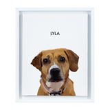 White-framed 'Lyla' dog portrait on a white 8x10 canvas background.