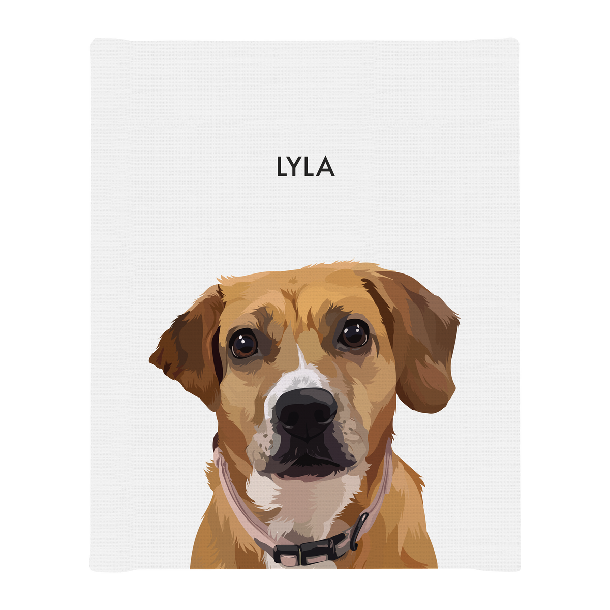 No framed 'Lyla' dog portrait on a white 8x10 canvas background.