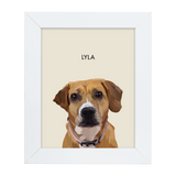 White framed 'Lyla' dog illustration on a cream-colored background.