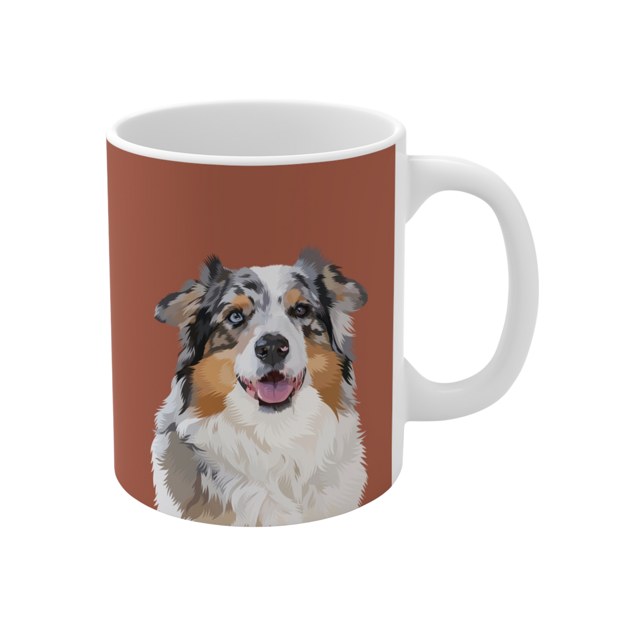 Mug with a dog illustration on a brown background