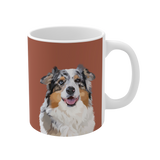 Mug with a dog illustration on a brown background