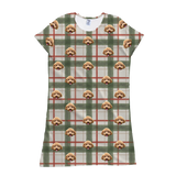 This is a nightgown in a Light Christmas Flannel print with repeating pet faces on it[LightChristmasFlannelNightgown]