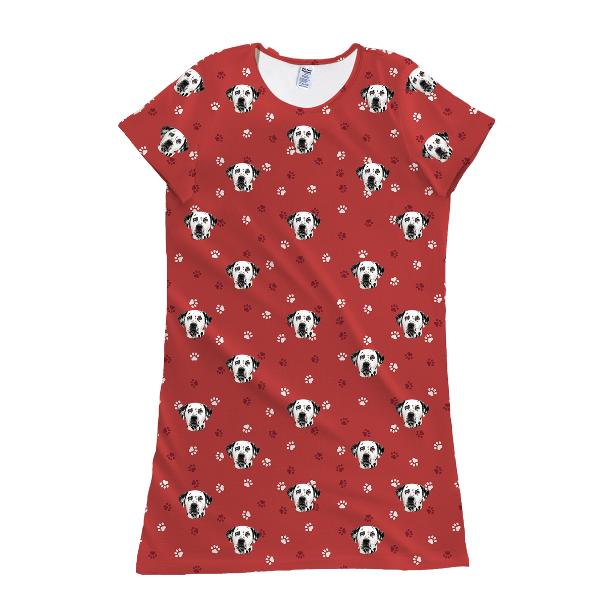 This is a nightgown in a Red Paws print with repeating pet faces on it[RedPawsNightgown]