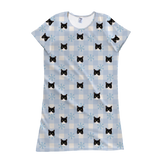This is a nightgown in a Snowy Gingham print with repeating pet faces on it[SnowyGinghamNightgown]