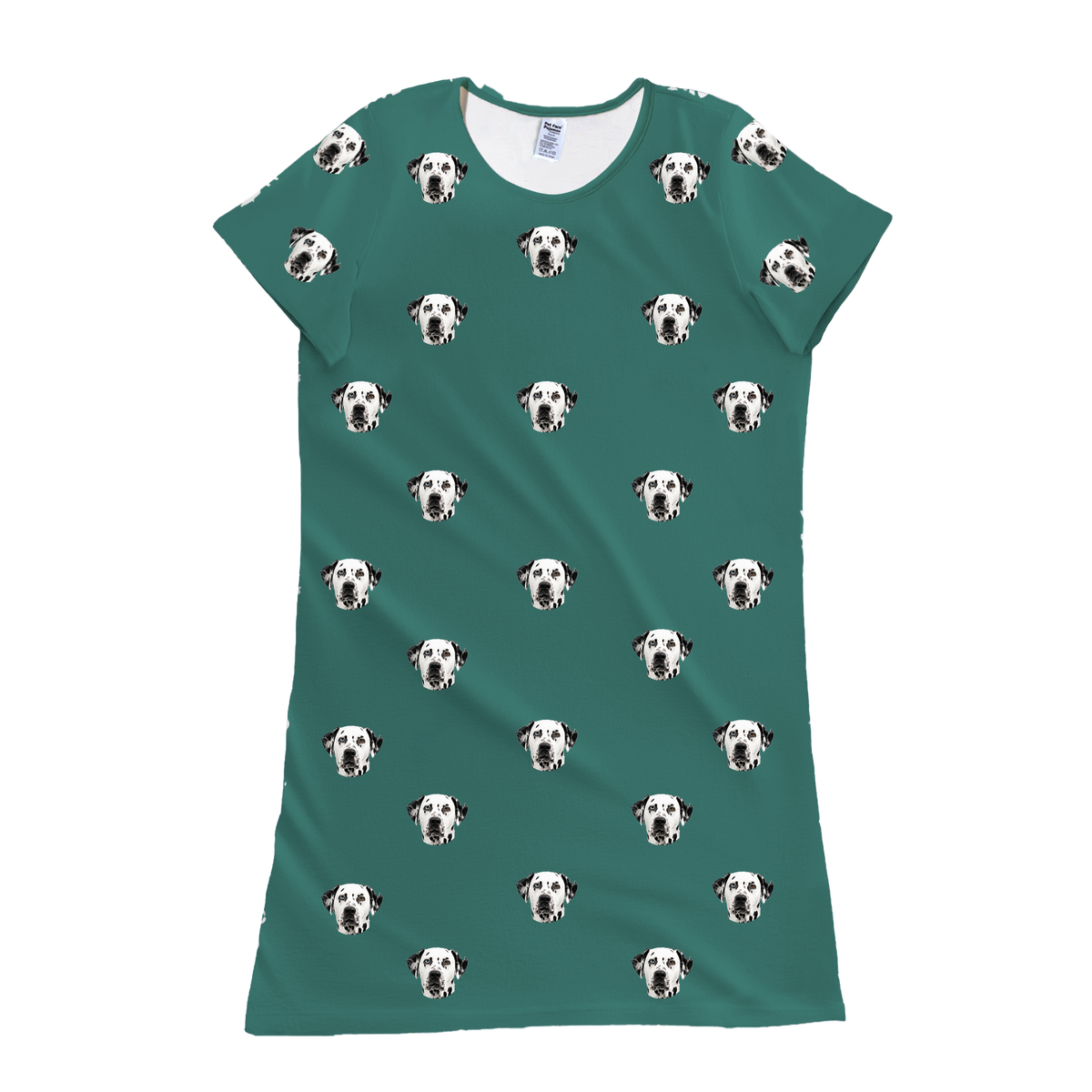 This is a nightgown in a Solid Green print with repeating pet faces on it[SolidGreenNightgown]