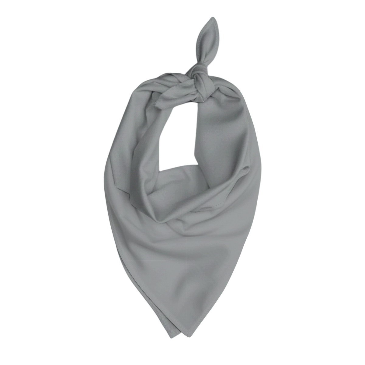 Solid slate gray pet bandana with a smooth fabric texture, shown tied at the top in a triangular shape against a matching gray background.