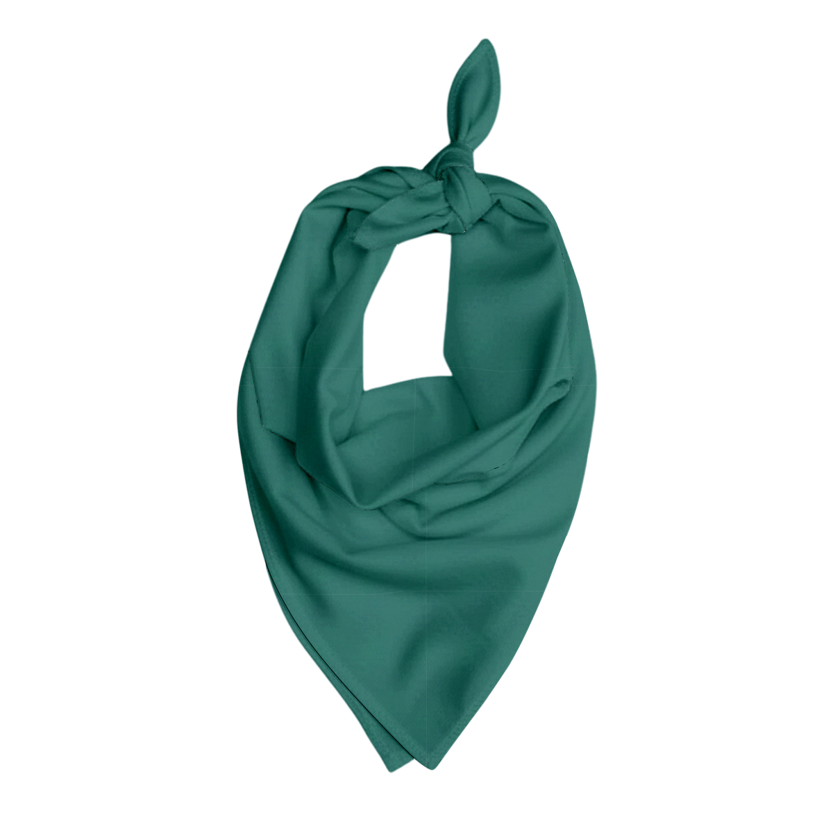 Solid green pet bandana with a smooth fabric texture, shown tied at the top in a triangular shape against a matching green background.
