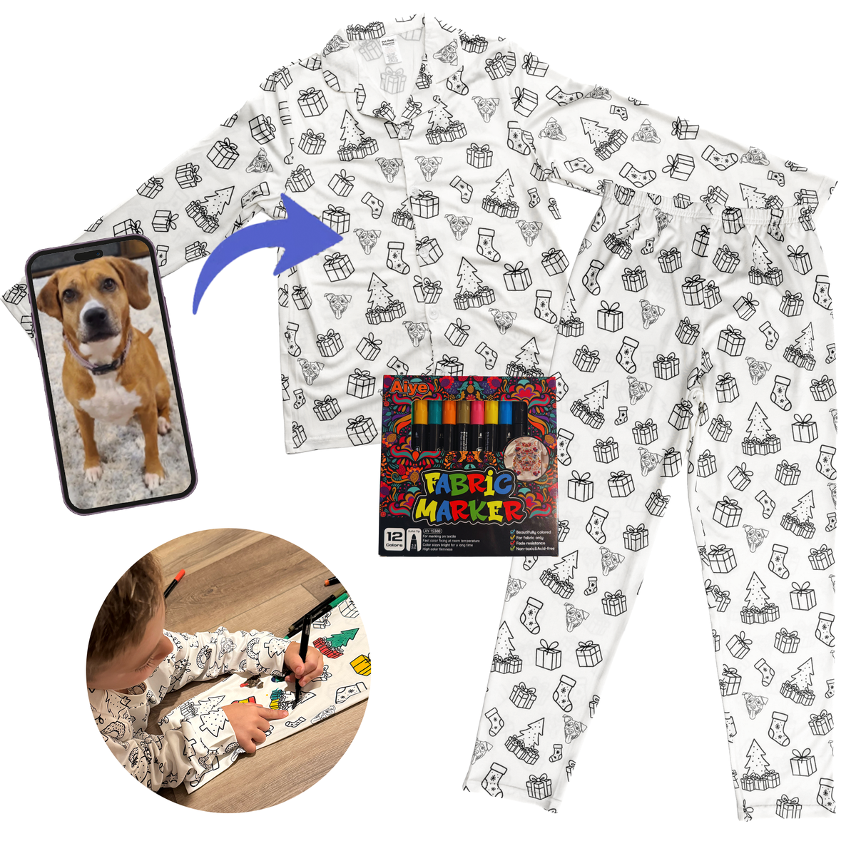Custom Kids Pet Face Colorable Pajamas