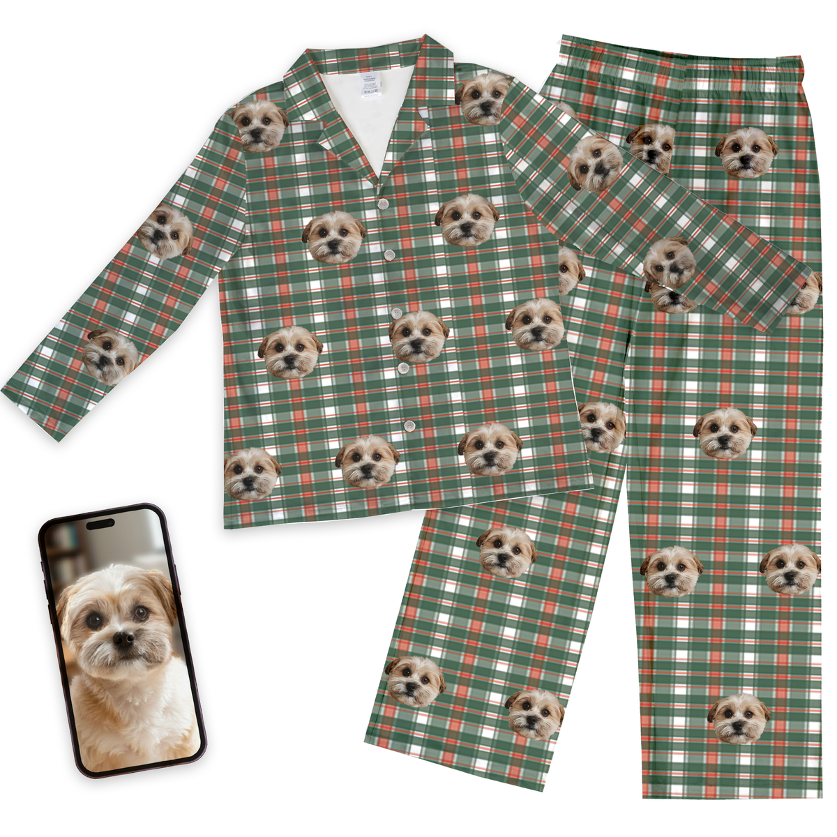 Custom Pet Face Christmas Pajamas  - Flannel
