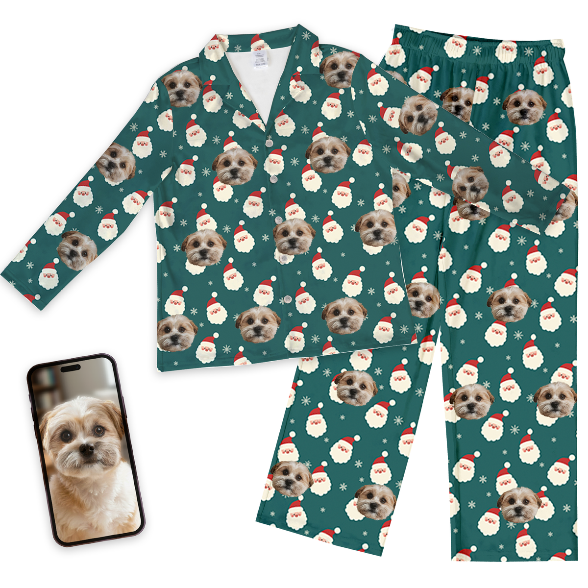 Custom Pet Face Christmas Pajamas  - Santa