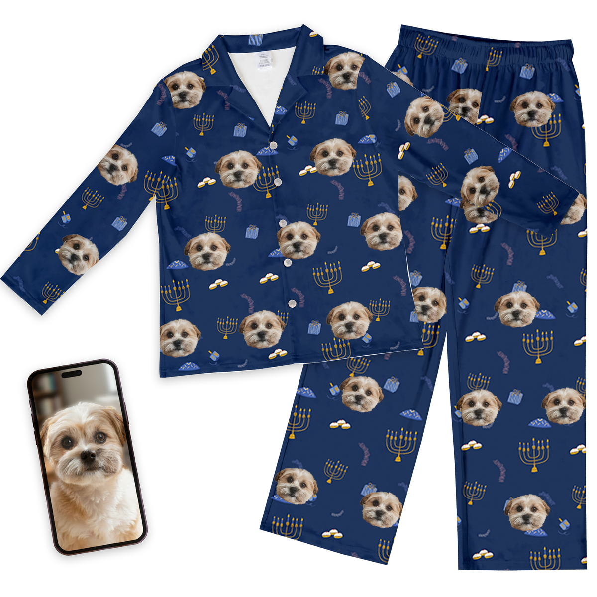 Custom Pet Face Hanukkah Pajamas