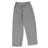These are pajama pants in a gray color with repeating pet faces on them[SlateGray]