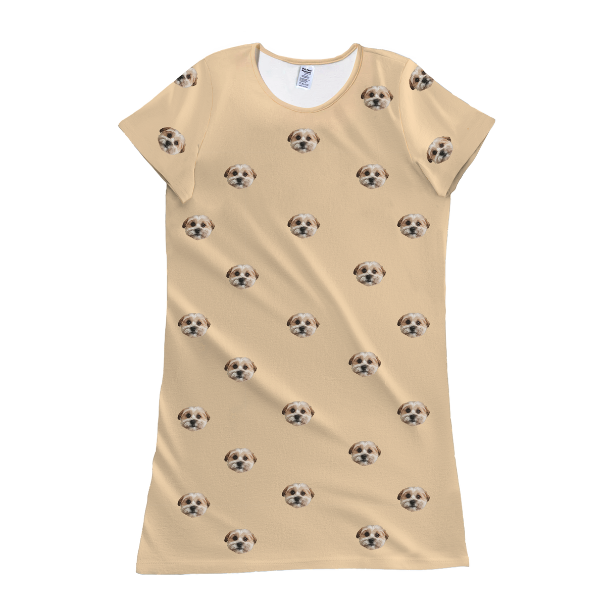 Yellow nightgown with dog pattern on a white background