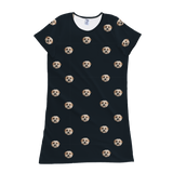 Black nightgown with dog pattern on a white background