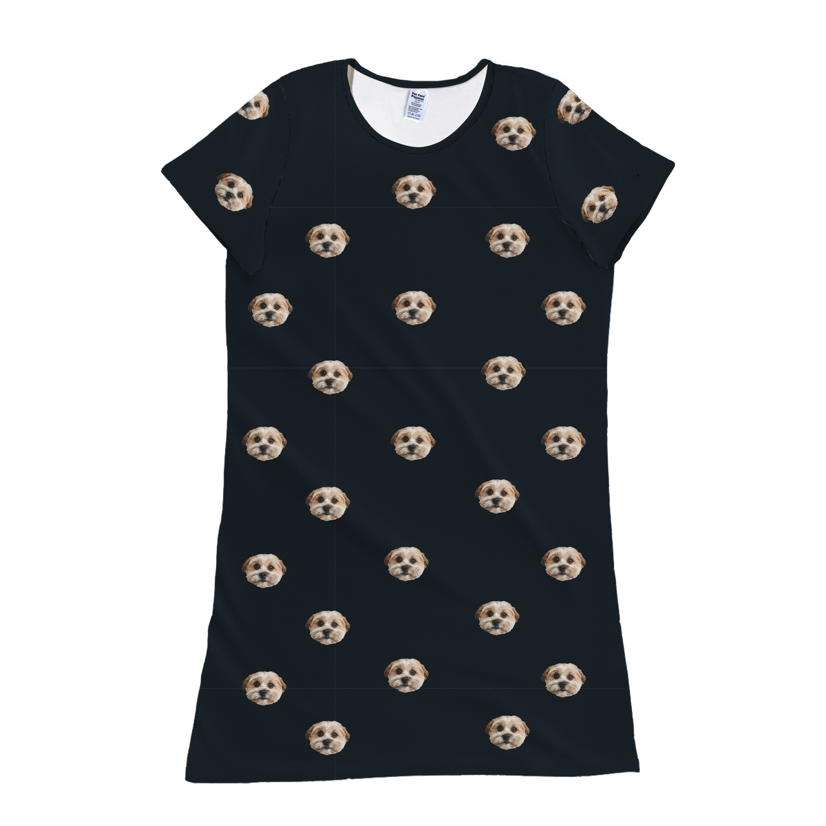Black nightgown with dog pattern on a white background