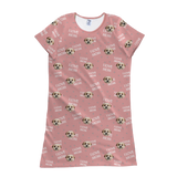 Pink nightgown with dog pattern and white i love mom text