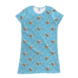 Light blue nightgown with dog pattern on a white background