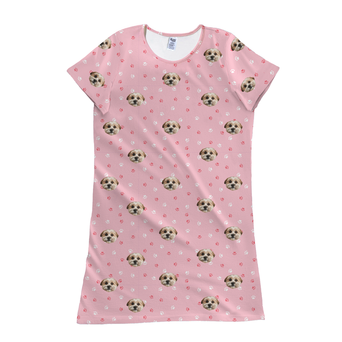 Light pink nightgown with dog pattern on a white background