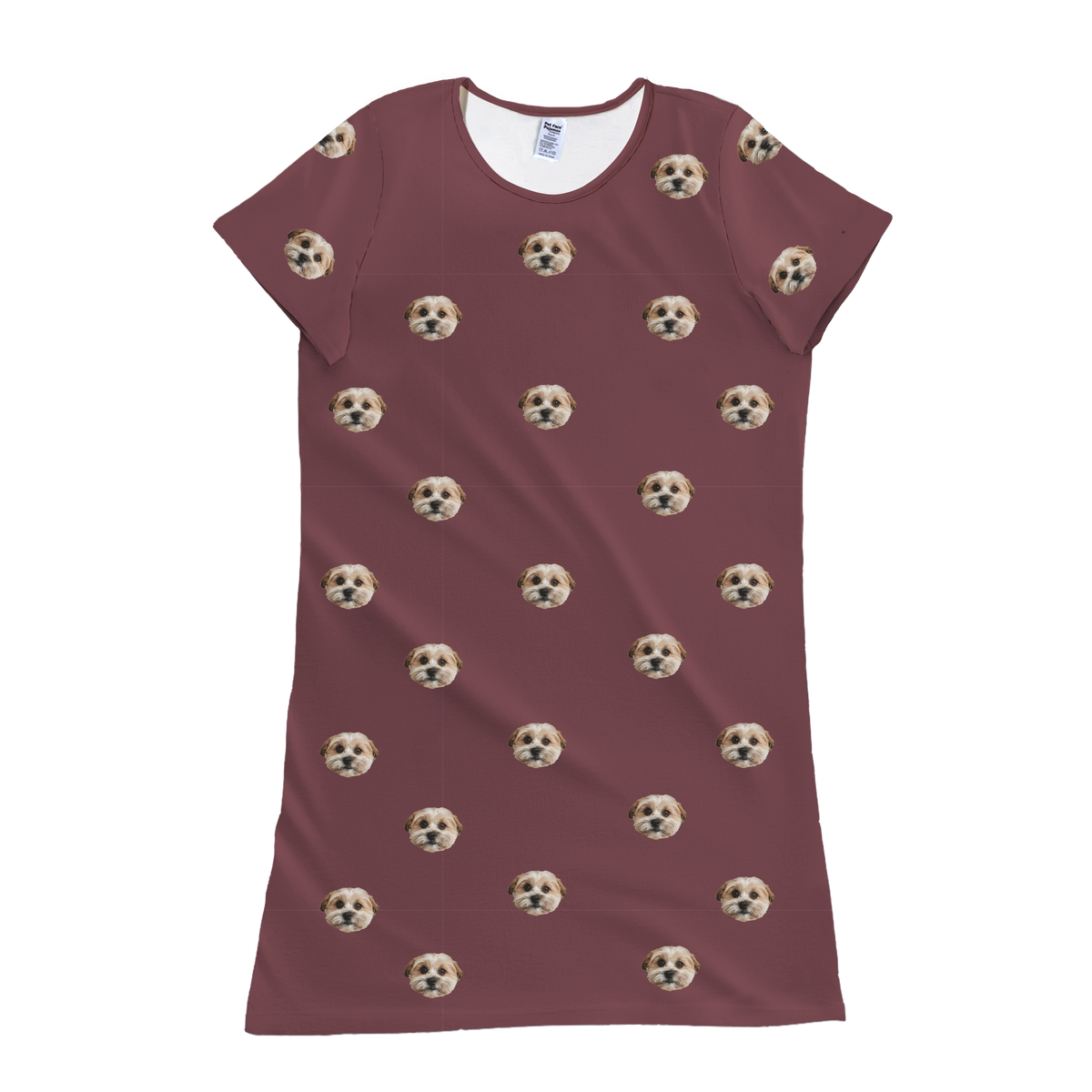 Maroon nightgown with dog pattern on a white background[Maroon]