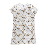White nightgown with dog pattern on a white background
