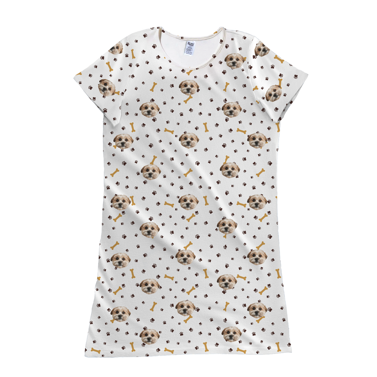 White nightgown with dog pattern on a white background