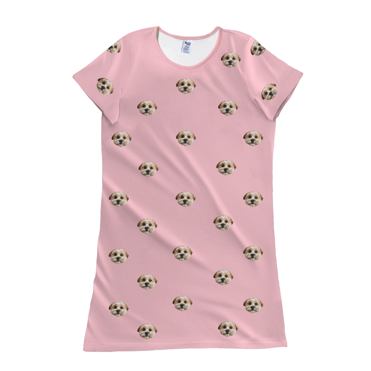 Pink nightgown with dog pattern on a white background