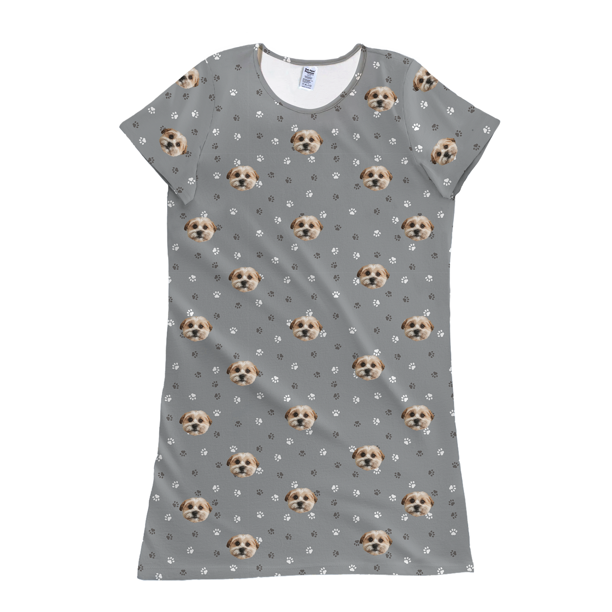 Gray nightgown with dog pattern on a white background