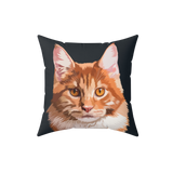 Pillow with a cat face design on a black background