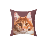 Maroon pillow with a cat illustration in the center
