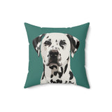 Custom 16 inch throw pillow with a Dalmatian hand illustration portrait on a solid green background[SolidGreenHandIllustration]