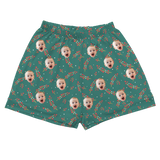 Green pajama shorts: festive red berries, green stems, and small white dots[BerriesPajamaShorts]