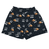 These are pajama shorts in a black color with repeating pet faces on them[ILoveDadPajamaShorts]
