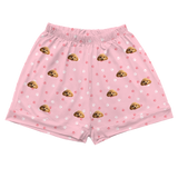 Children's pajama shorts with cartoon dog pattern on a light pink background[LightPinkPawsPajamaShorts]