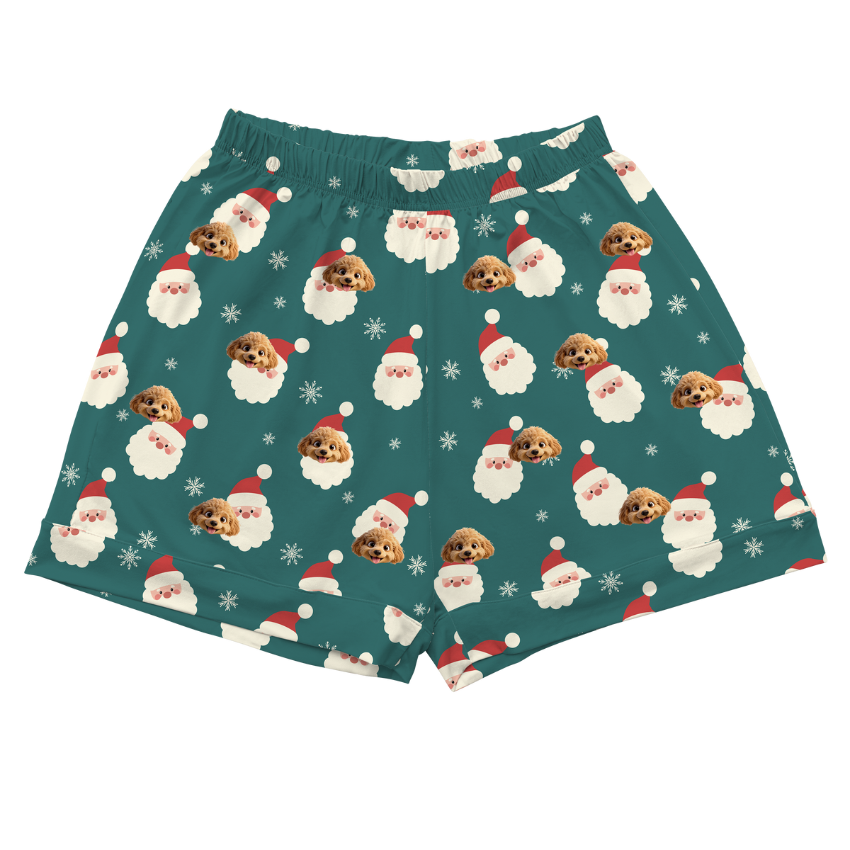 Children's pajama shorts with cartoon dog pattern on a santa background[SantaPajamaShorts]