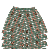 Green, white & red plaid pajama shorts with repeating smiling bearded man faces[FlannelPajamaShorts]