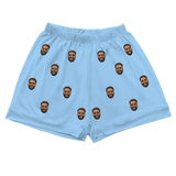 Sky blue pajama shorts with elastic waist and smiling bearded man’s face prints[SkyBluePajamaShorts]