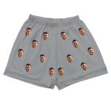 Slate gray pajama shorts with elastic waist and smiling bearded man’s face prints[SlateGrayPajamaShorts]