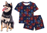 Pajama set with superhero and dog pattern on a blue background
