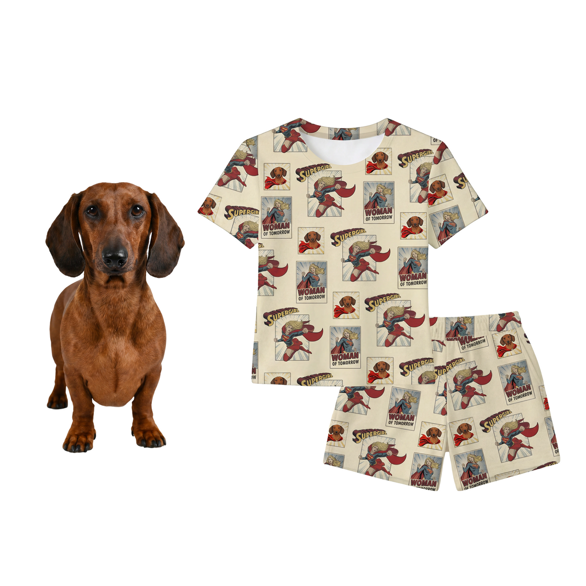 Pajamas with beige-style graphics on a white background