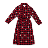 This is a robe in a Buffalo Plaid print with repeating pet faces on it[BuffaloPlaidRobe]