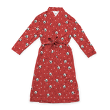 This is a robe in a Red Paws print with repeating pet faces on it[RedPawsRobe]