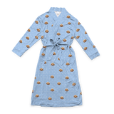 This is a robe in a Snowflakes print with repeating pet faces on it[SnowflakesRobe]