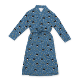 This is a robe in a Star of David print with repeating pet faces on it[StarofDavidRobe]
