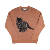 Brown knit sweater with cat on the center