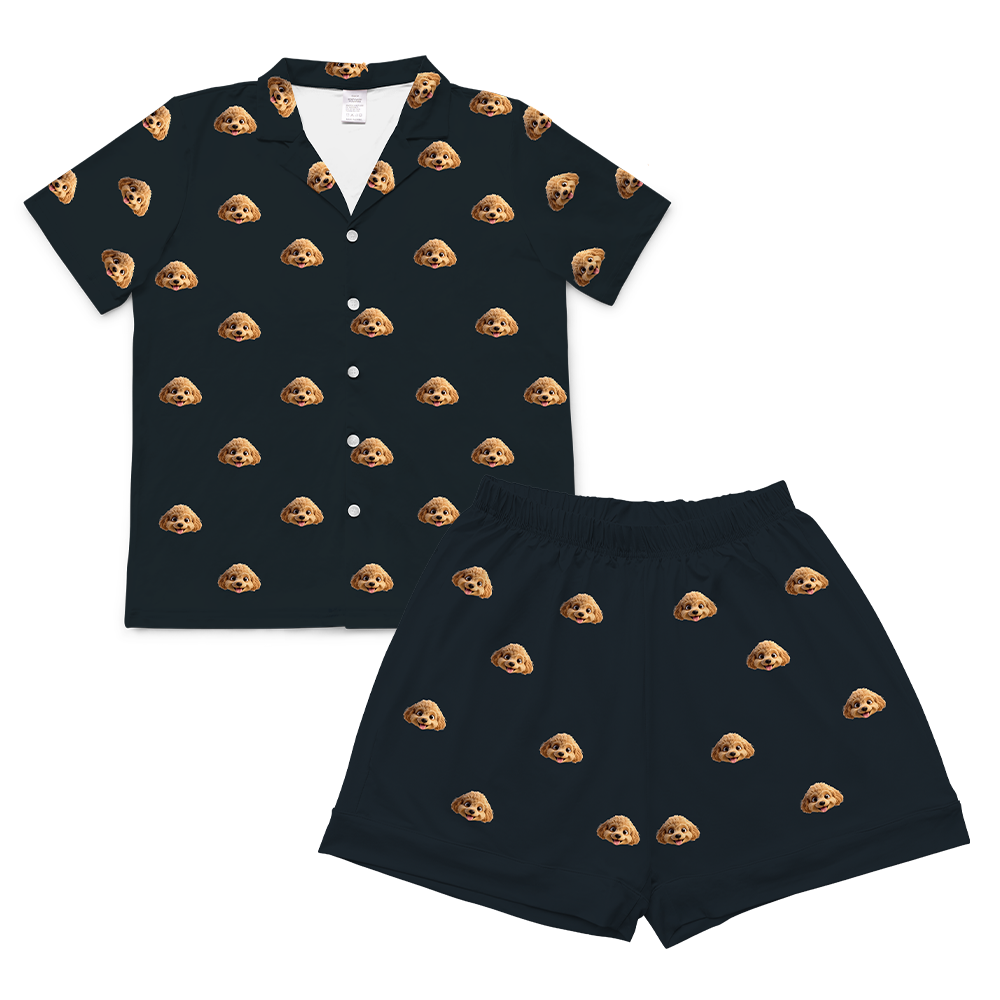 BlackShortSleevePajamaShirt&ShortsSet