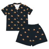 This is a pajama set which contains a short sleeve shirt with buttons and a short pajama[ShortSleevePajamaShirt&ShortsSet]