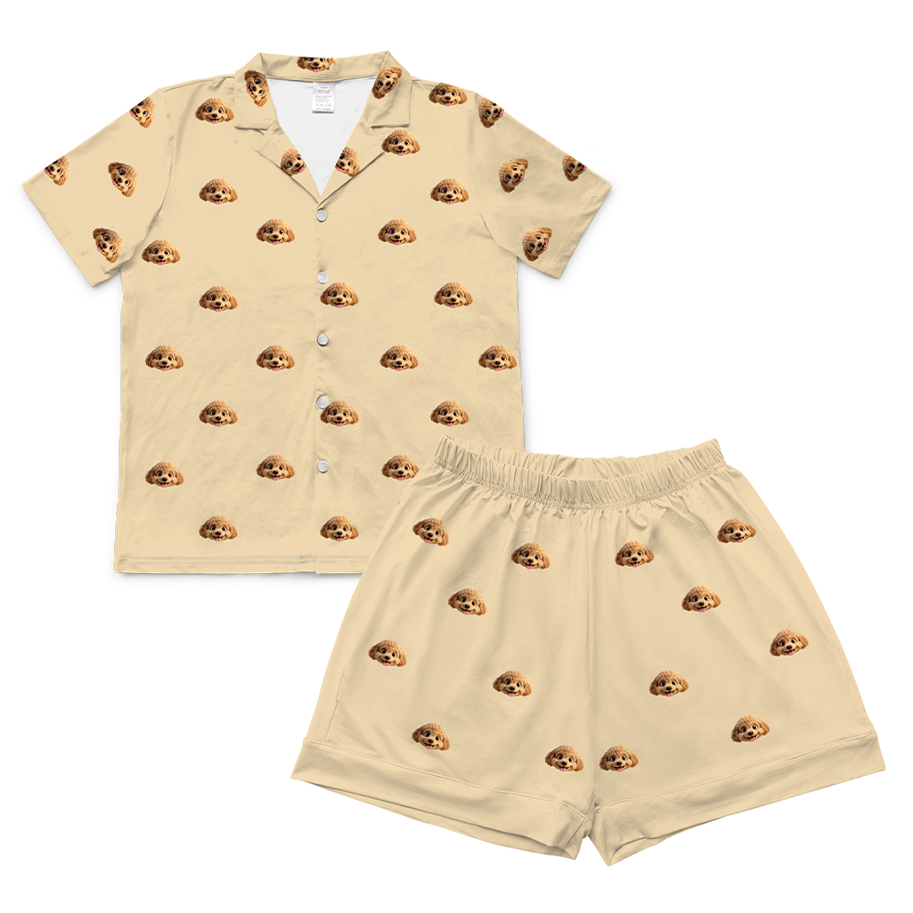 This is a pajama set which contains a short sleeve shirt with buttons and a short pajama[ShortSleevePajamaShirt&ShortsSet]