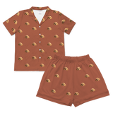 Children's pajama shirt and short set with cartoon dog pattern on a cocoa background[CocoaShortSleevePajamaShirt&ShortsSet]