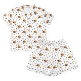 This is a cartoon pajama set which contains a short sleeve shirt with buttons and a short pajama[ShortSleevePajamaShirt&ShortsSet]
